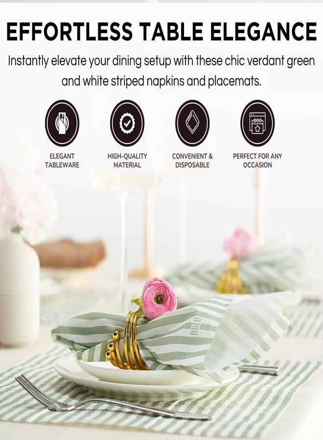 Khen Striped 100-Count Luxury Disposable Napkins, European Stripes Design, 2-Ply Tableware, Linen-Feel Paper Guest Towels, Elegant Soft & Absorbent Hand Towel, Party Napkin or Placemats 15.75"x13" - Green - Image 4